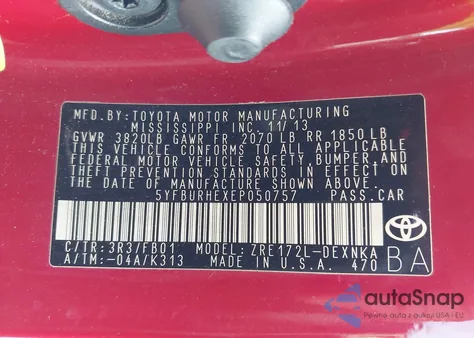 2014 Toyota Corolla Le z USA, uszkodzony, nr VIN 5YFBURHEXEP050757